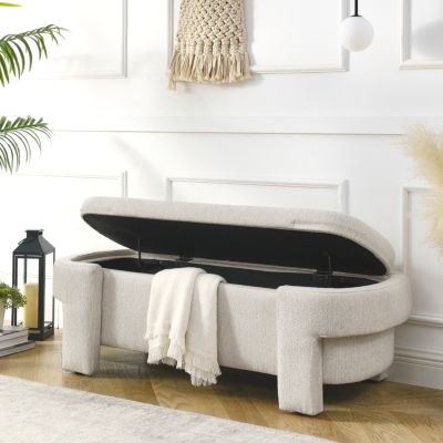 Foam Beige Upholstered Storage Bench (51.5"X20.5"X17")