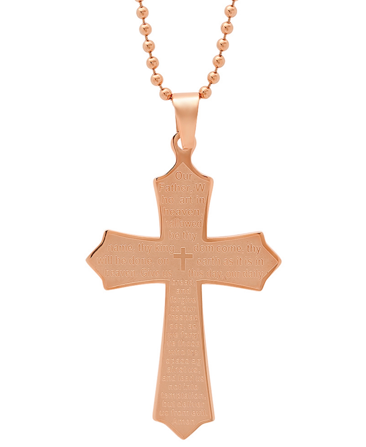 Steeltime Men's Our Father Lord's Prayer Cross Pendant In Rose Gold