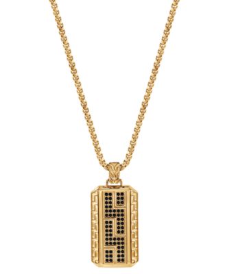 Blackjack - Men's Cubic Zirconia Zigzag Cluster Dog Tag 24" Pendant Necklace