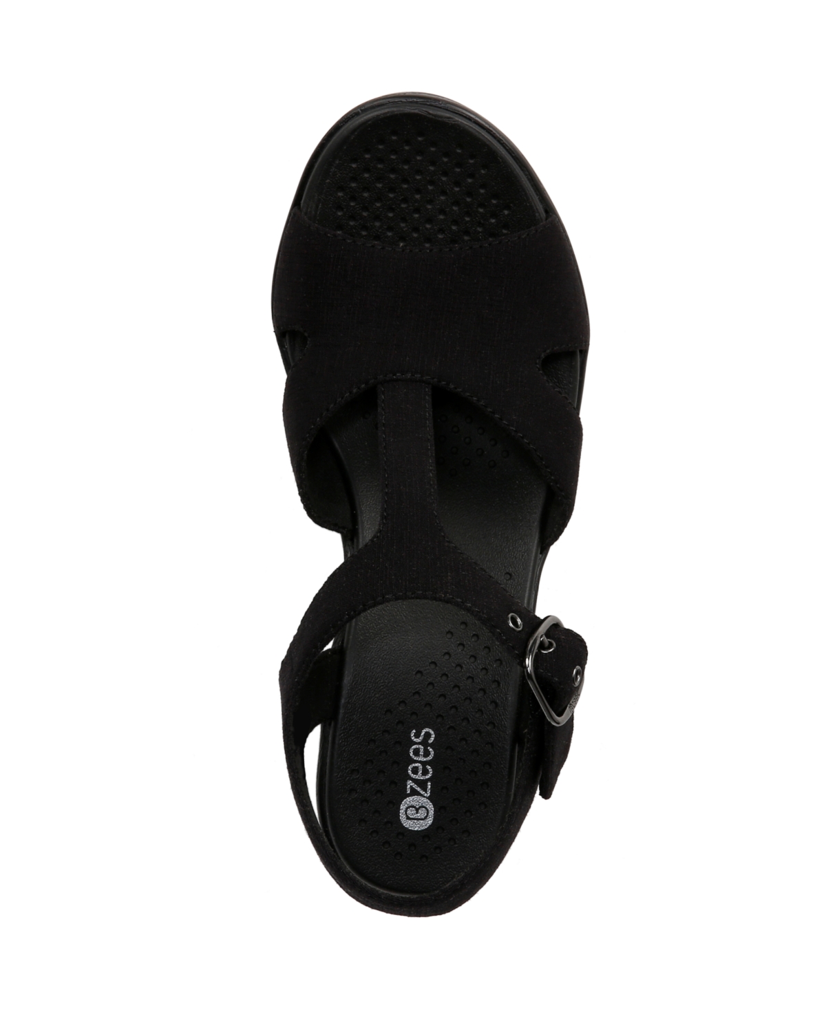 Shop Bzees Premium Women's Everly Washable Block Heel Strappy Sandals In Black Stretch Denim Fabric