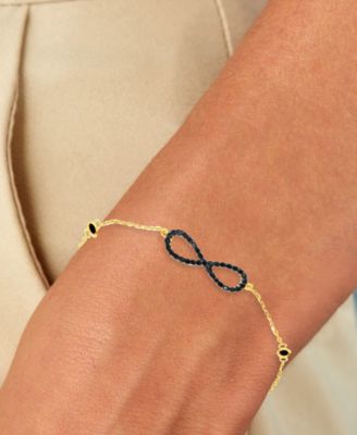 Black Cubic Zirconia Infinity Chain Link Bracelet in 14k Gold-Plated Sterling Silver