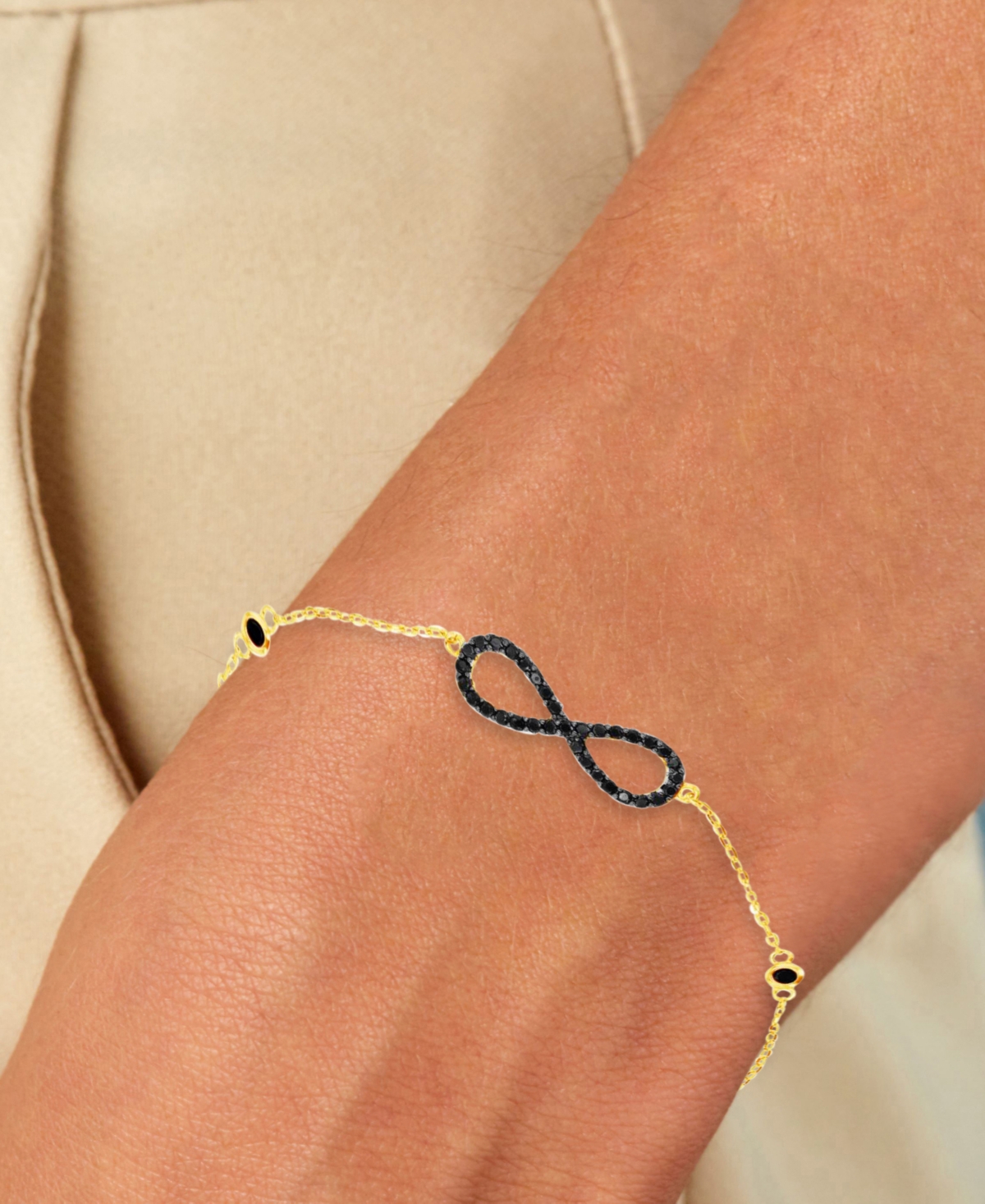 Shop Macy's Black Cubic Zirconia Infinity Chain Link Bracelet In 14k Gold-plated Sterling Silver