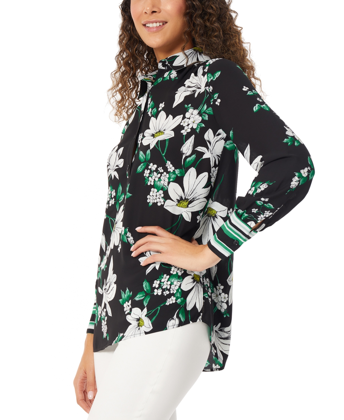 Jones New York Petite Floral-Print Popover Tunic Blouse
