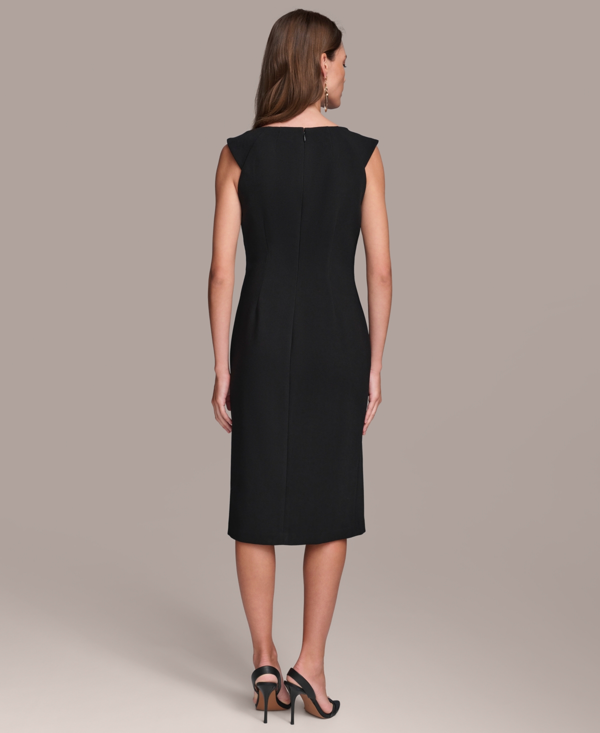 Shop Donna Karan Women's Asymmetric Neckline Pleat-waist Sheath Dress In Black