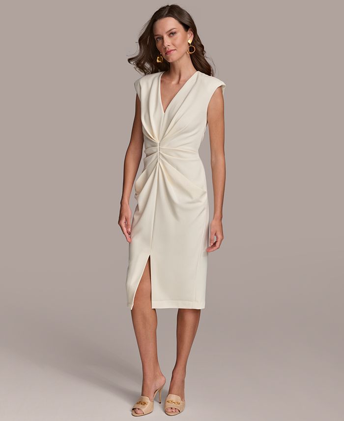 Cap Sleeve Pleated Bateau Neck Sheath Long Dress Lilac