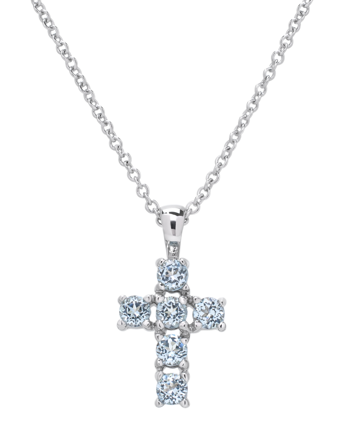 Macy's Lab-grown Aquamarine Cross 18" Pendant Necklace (5/8 Ct. T.w.) In Sterling Silver