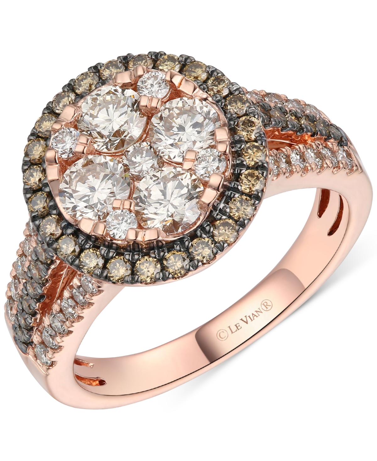 Chocolate Diamond & Nude Diamond Halo Cluster Ring (1-5/8 ct. t.w.) in 14k Rose Gold