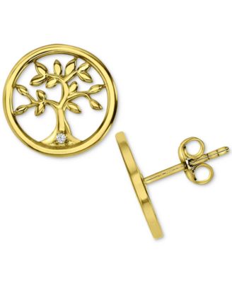 Macy's - Cubic Zirconia Tree Disc Openwork Stud Earrings in 14k Gold-Plated Sterling Silver