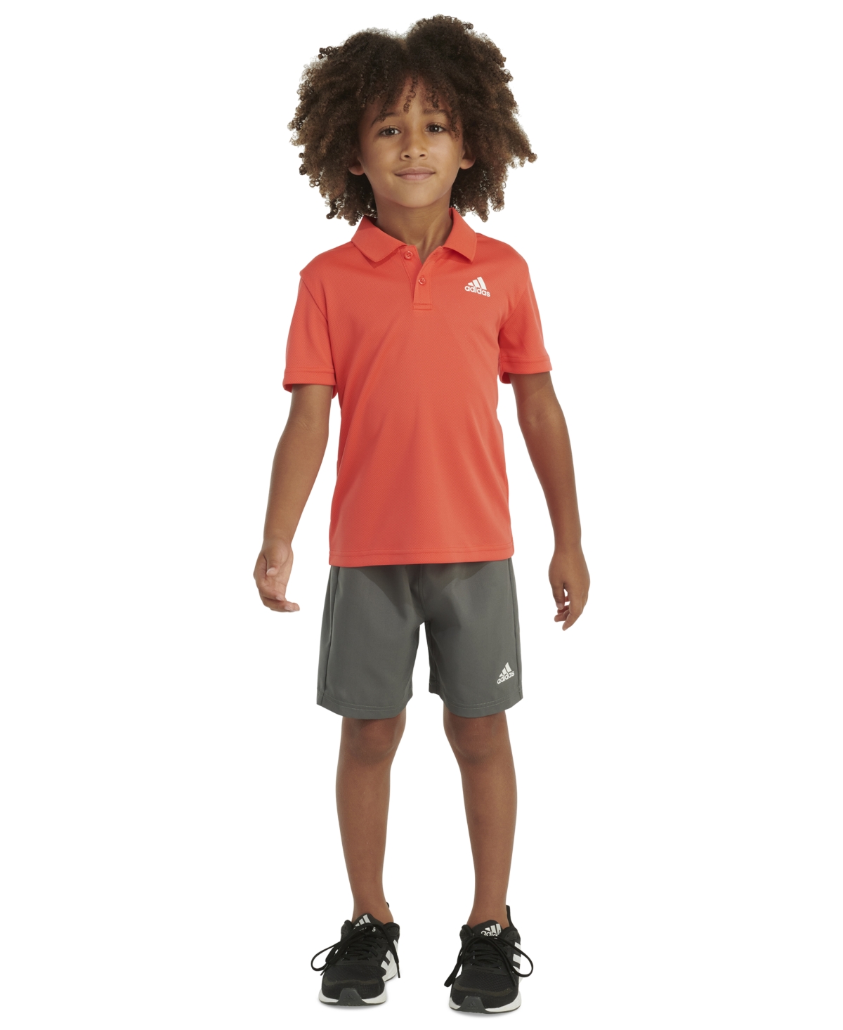 Shop Adidas Originals Toddler & Little Boys 2-pc. Logo-print Mesh Polo Shirt & Shorts Set In Bright Red
