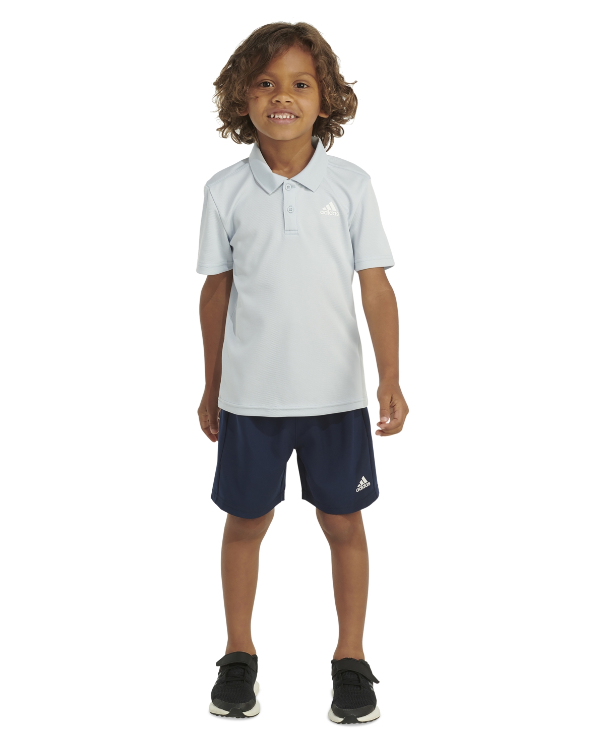 Shop Adidas Originals Toddler & Little Boys 2-pc. Logo-print Mesh Polo Shirt & Shorts Set In Halo Blue