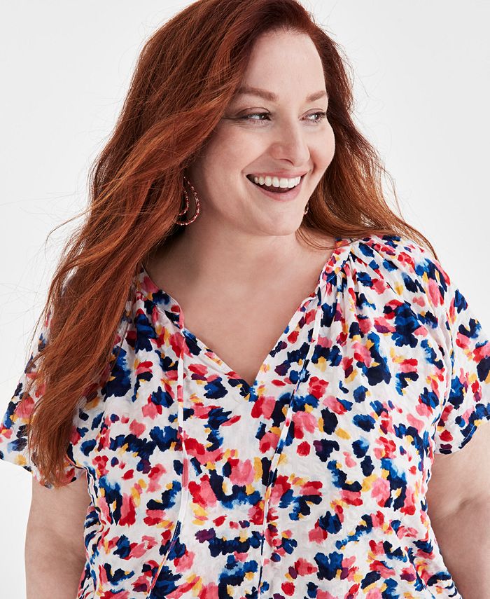 Style & Co Plus Size Flutter-Sleeve Top, Created for Macy's - Macy's