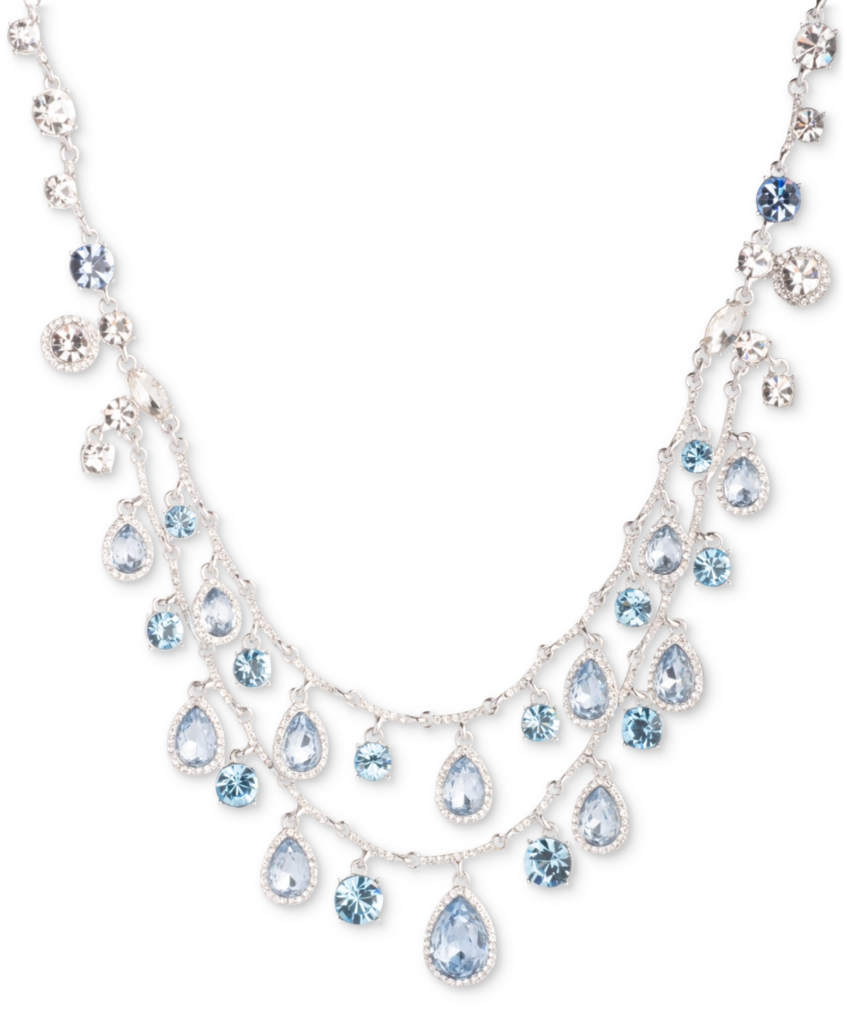 Silver-Tone Pave & Color Crystal Layered Necklace, 16" + 3" extender - Navy