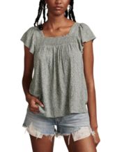 Lucky Brand Women's Liane Square Neck Top Blue Size Large