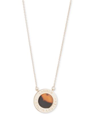 Lauren Ralph Lauren - Gold-Tone Tortoise-Look Logo Coin Pendant Necklace, 16" + 3" extender
