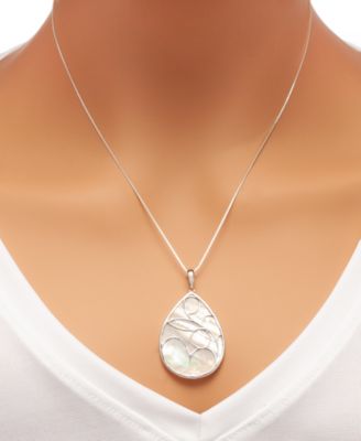 Caged Teardrop of Genuine White Mother of Pearl Pendant Set in Sterling Silver   