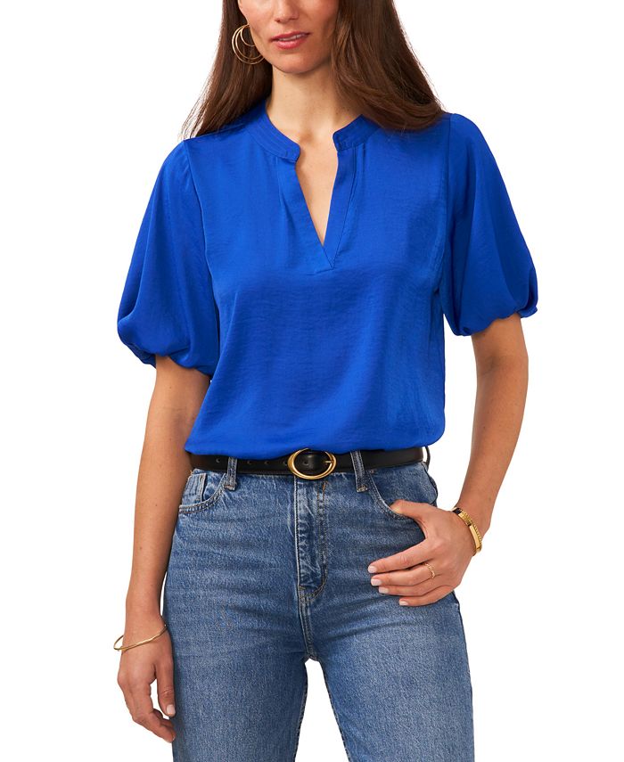 Vince Camuto Women s V Neck Short Puff Sleeve Blouse Macy s