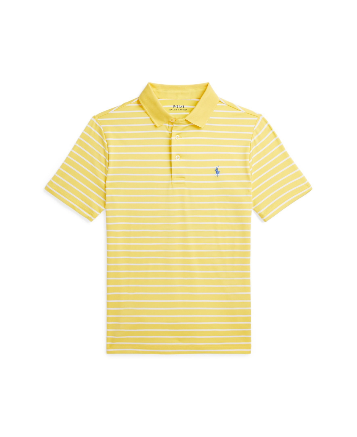 Shop Polo Ralph Lauren Big Boys Striped Performance Jersey Polo Shirt In Sunfish Yellow,ceramic White