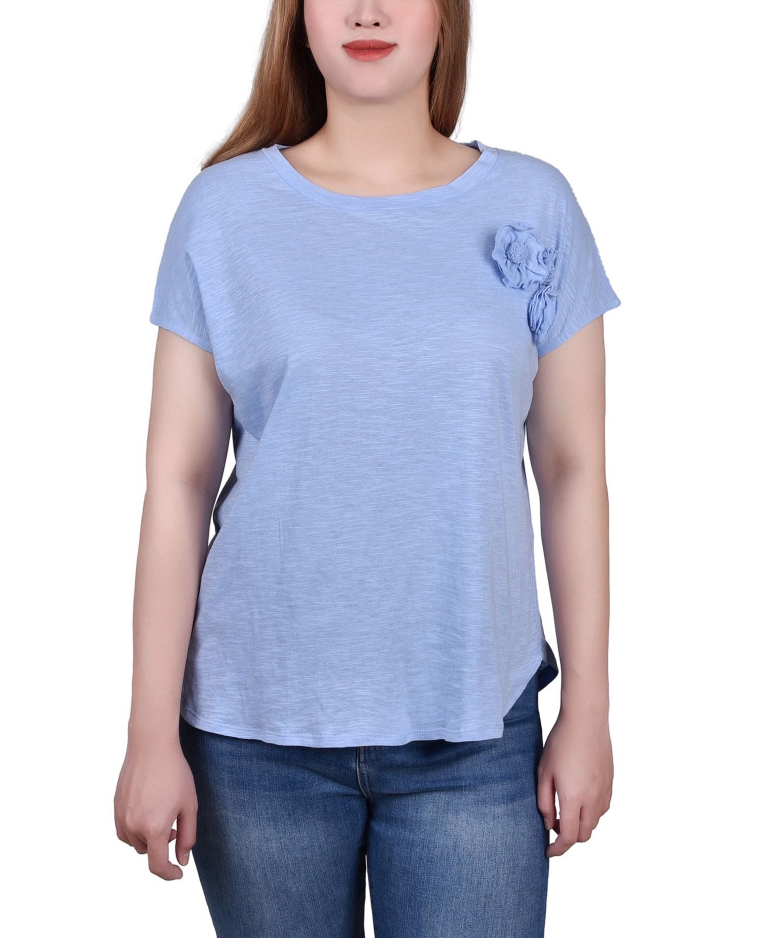 Petite Short Sleeve Slub Knit Top