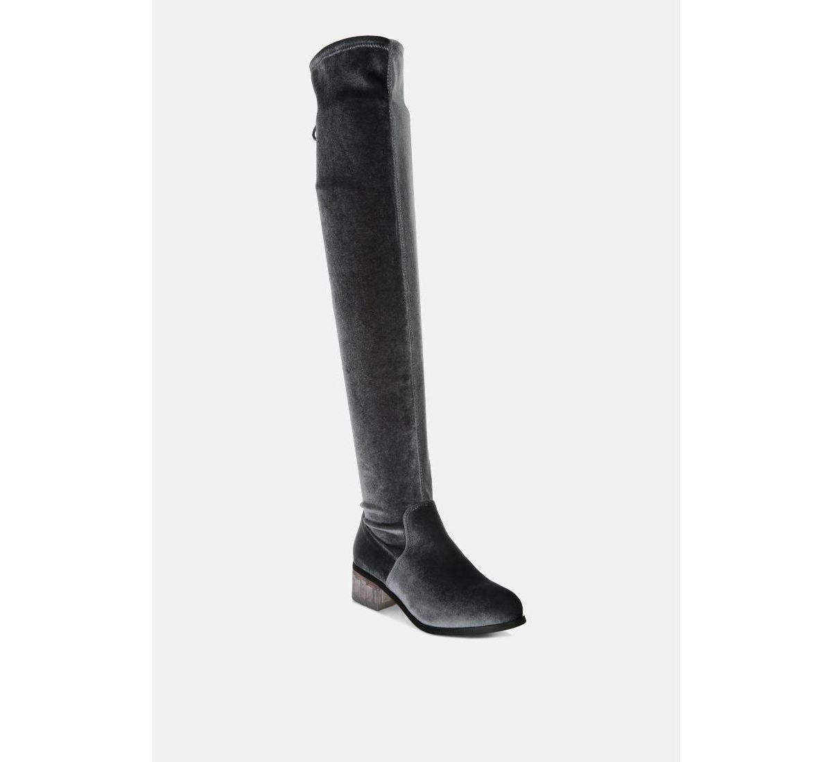 London Rag Rumple Velvet Over The Knee Clear Heel Boots