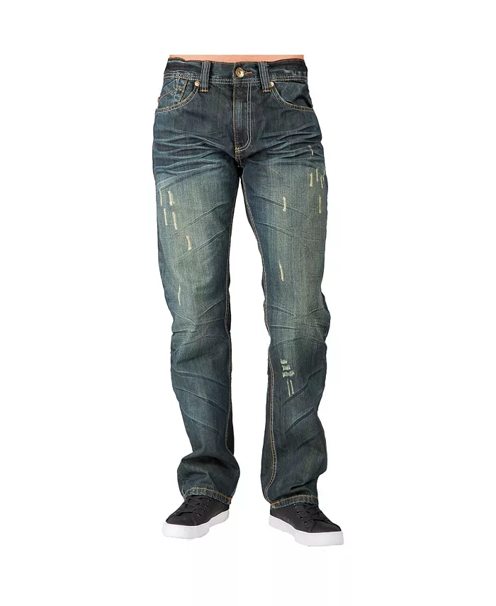 Men's Relaxed Straight Handcrafted Wash Premium Denim Signature Jeans - thumbnail 4