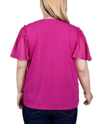 Plus Size Clip Dot Flutter Sleeve Top