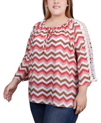 Plus Size 3/4 Sleeve Crochet Detail Blouse