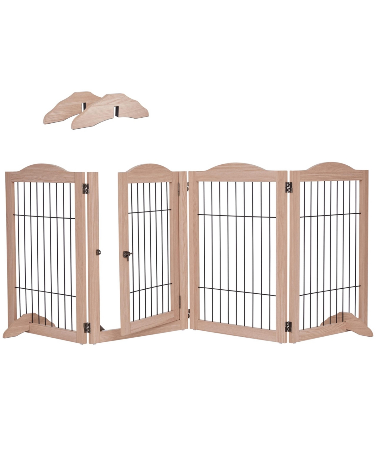 Freestanding Dog Gate, 4-Panel Extension - Walnut - Brown