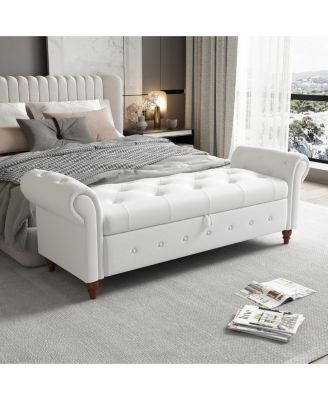 63" Bed Bench Cream White Fabric