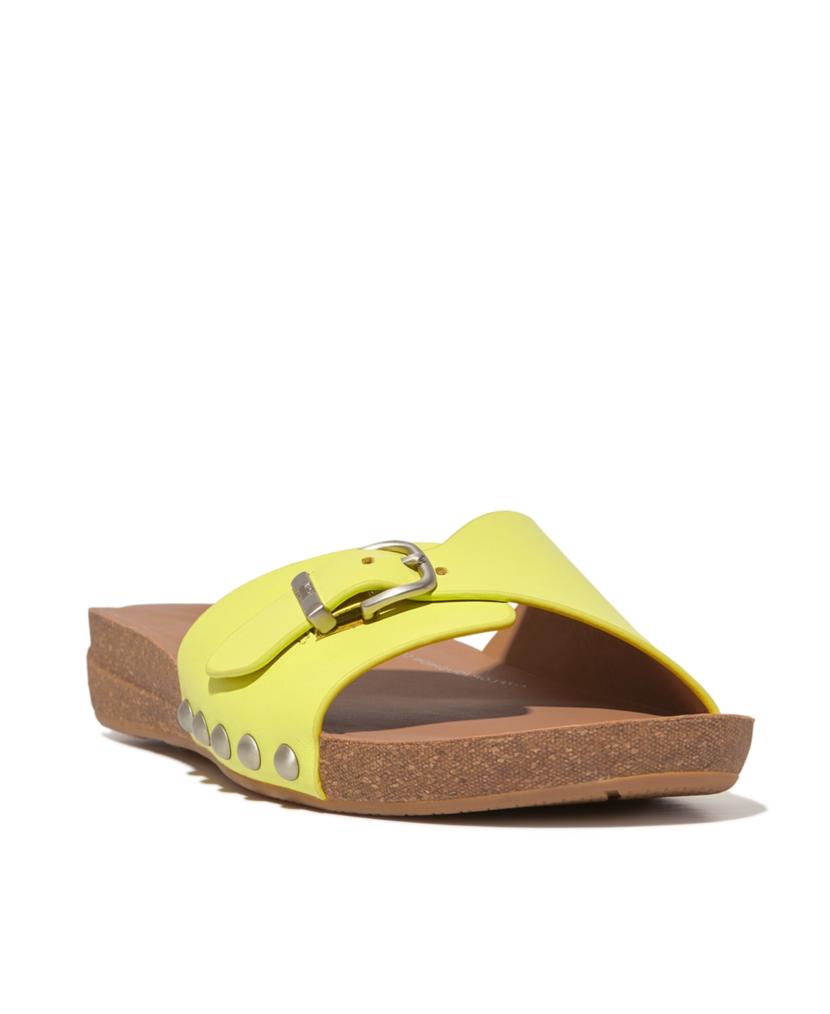 Shop Fitflop Fitfop Women's Iqushion Adjustable Buckle Metallic-leather Slides In Sunny Lime