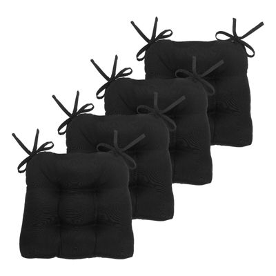 Country Living Plush Solid Colored Country Farmhouse Reversible Chair Cushions/Pads With Tear Proof Ties - Linen - 4 Piece