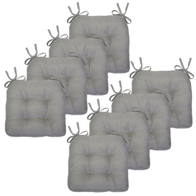 Country Living Plush Solid Colored Country Farmhouse Reversible Chair Cushions/Pads With Tear Proof Ties - Linen - 8 Piece