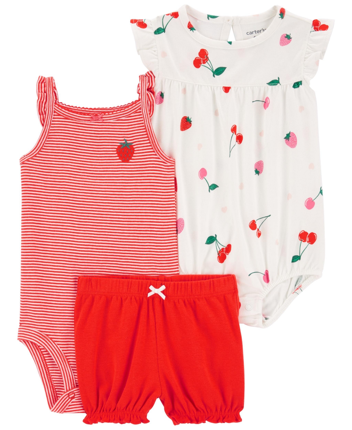 Shop Carter's Baby Girls Little Bodysuit And Shorts, 3 Piece Set In Red