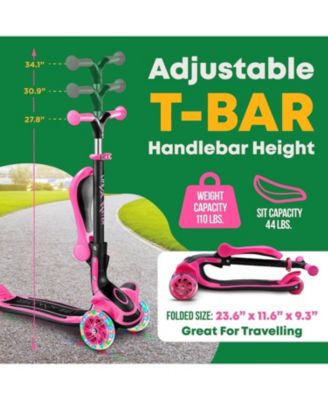 3-Wheel Kids Scooter with Foldable Seat, Adjustable Handlebar, LED Light-Up Wheels & Anti-Slip Deck, Lean-to-Steer Design for Ages 2+, Indoor/Outdoor