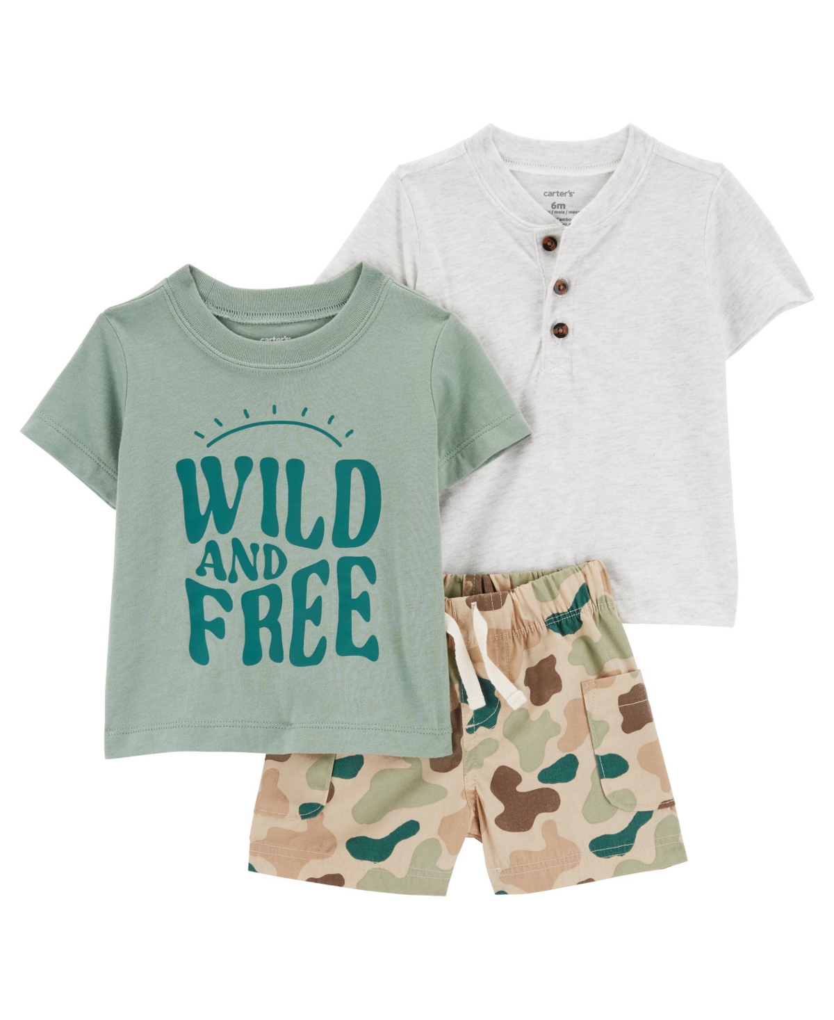 Shop Carter's Baby Boys Camo Little Shorts And T-shirts, 3 Piece Set In Green