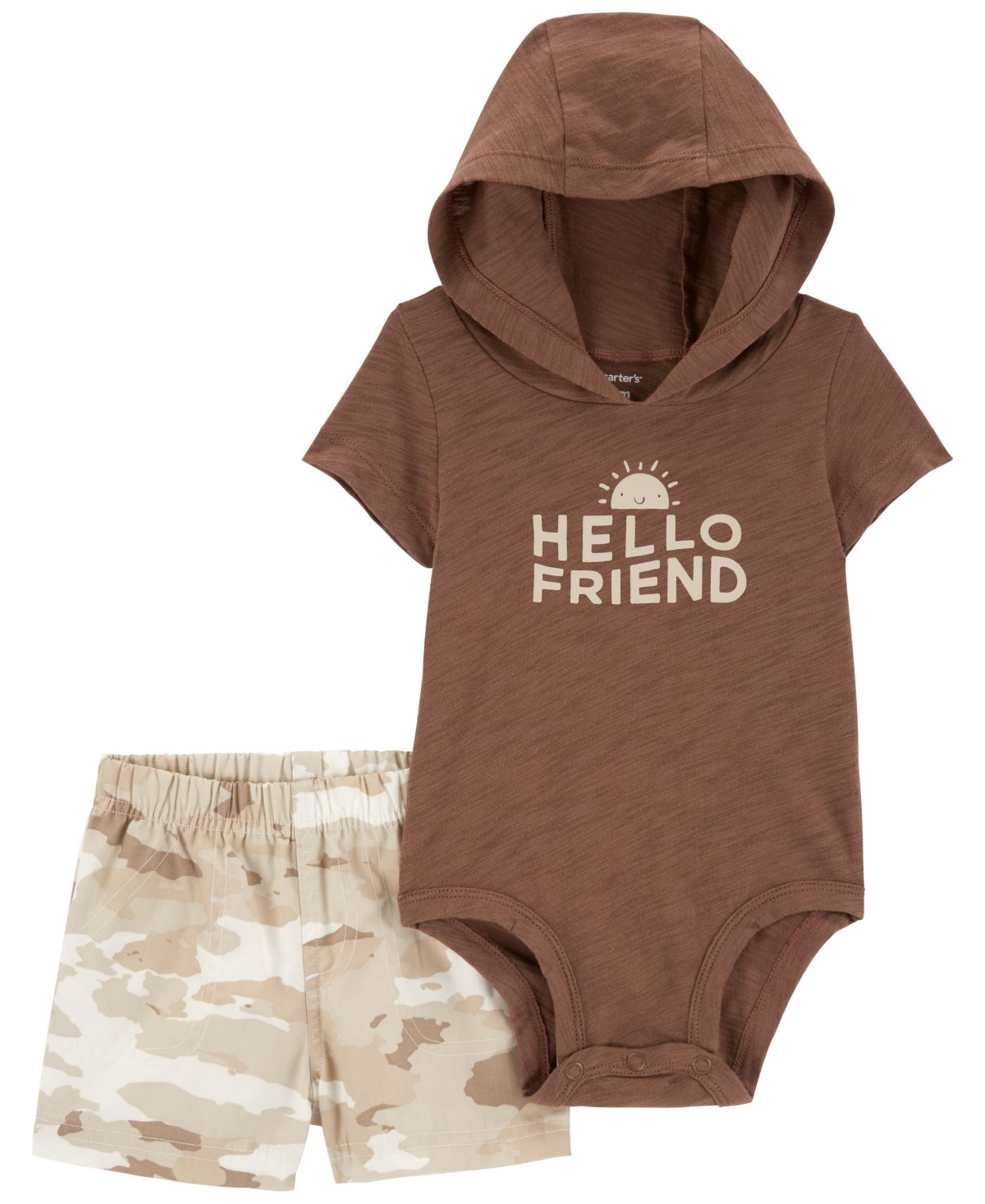 Shop Carter's Baby Boys Bodysuit And Shorts, 2 Piece Set In Brown