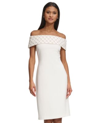 KARL LAGERFELD PARIS - Women's Off-The-Shoulder Scuba Crepe Dress