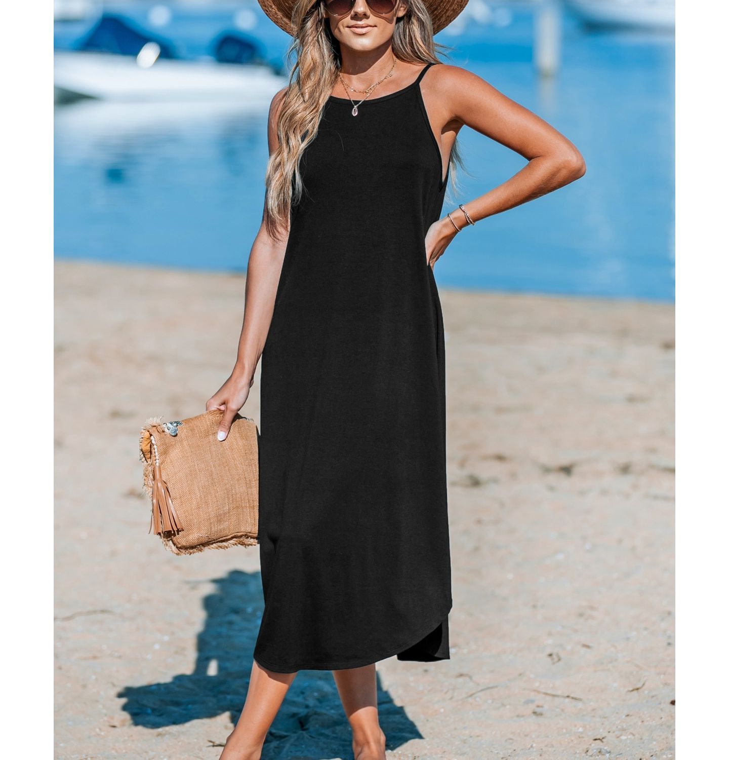 Женское платье Cupshe Cami Midi Cover Up, цвет: Чёрный — фото 2