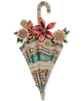 Anne Klein - Gold-Tone Crystal & Stone Flower Umbrella Pin