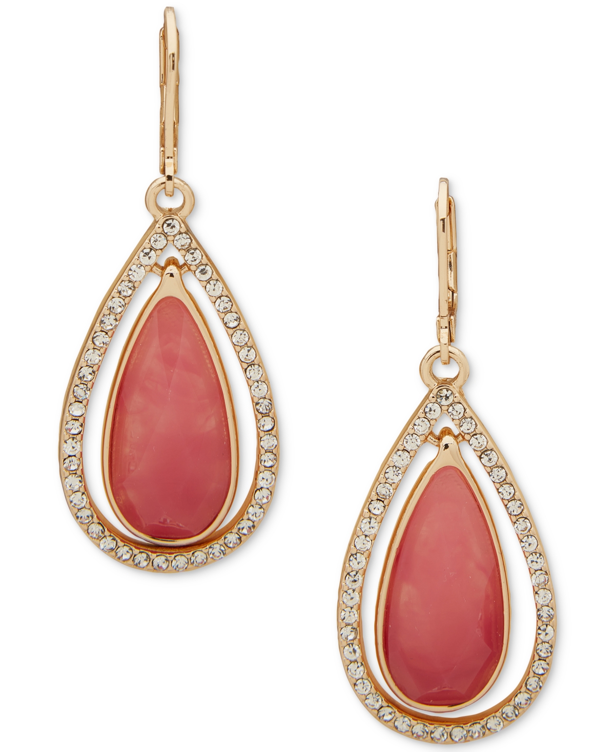 Shop Anne Klein Gold-tone Crystal Teardrop Orbital Drop Earrings In Pink