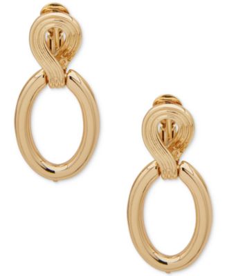 Anne Klein - Gold-Tone Textured Knot Doorknocker Clip-On Drop Earrings