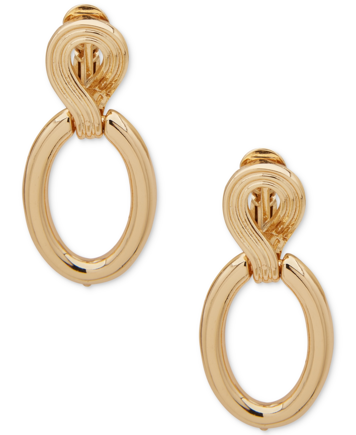 Shop Anne Klein Gold-tone Textured Knot Doorknocker Clip-on Drop Earrings