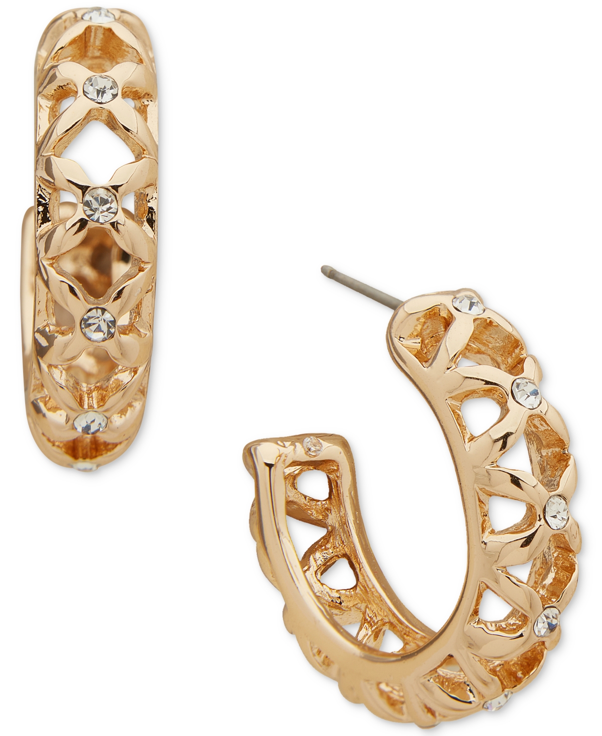 Shop Anne Klein Gold-tone Crystal Mesh C Hoop Earrings, 3/5"