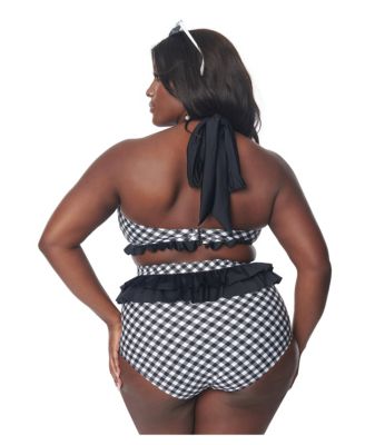 Plus Size Ruffled Twist Front Halter Swim Top