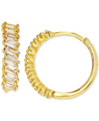 Macy's - Cubic Zirconia Baguette Small Hoop Earrings in 14k Gold-Plated Sterling Silver, 0.57"