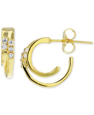 Macy's - Cubic Zirconia Small Double Hoop Earrings in 14k Gold-Plated Sterling Silver, 0.56"