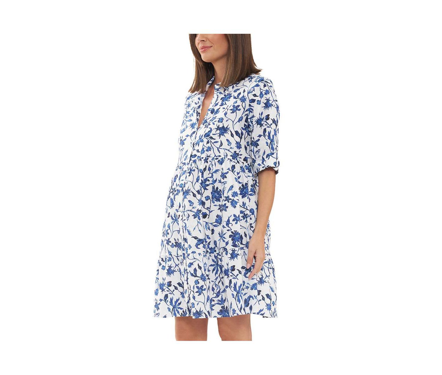 Женское платье Ripe Maternity Bella Button Through Linen Dress White/Lapis, цвет: Белый — фото 2