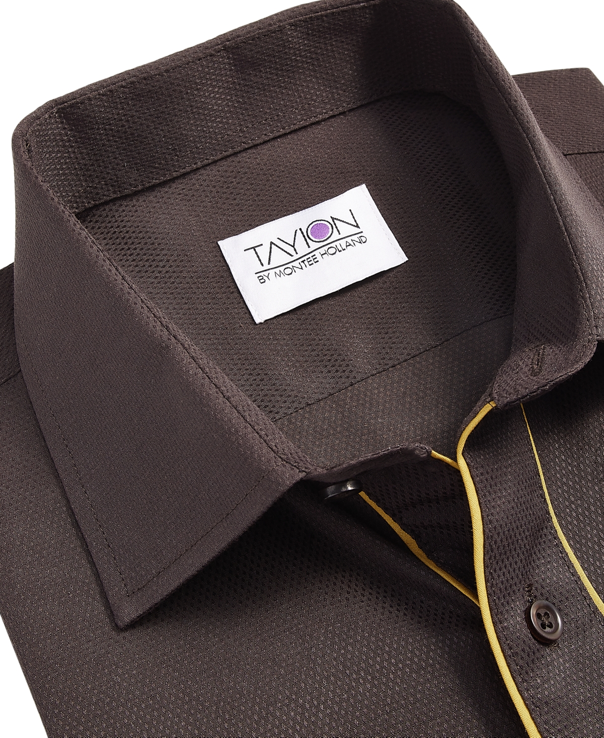 Tayion Collection Men's Brown & Gold Slim Fit Dress Shirt - Brown  Gold