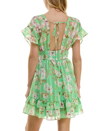 Nautinati Girls' 100% Cotton All-over Striped & Floral Embroidered Ruffled Fit and Flare Dress with Tassels