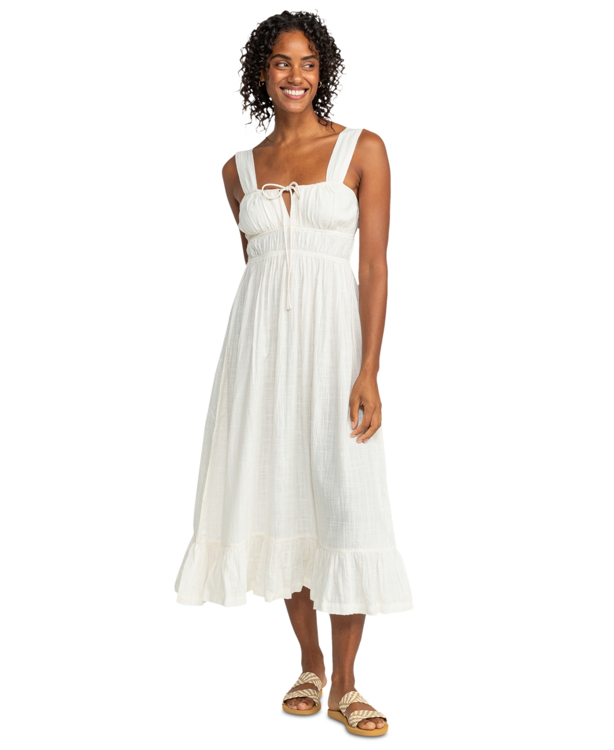 Shop Roxy Juniors' Paradise Winds Textured Sleeveless Midi Dress In Egret