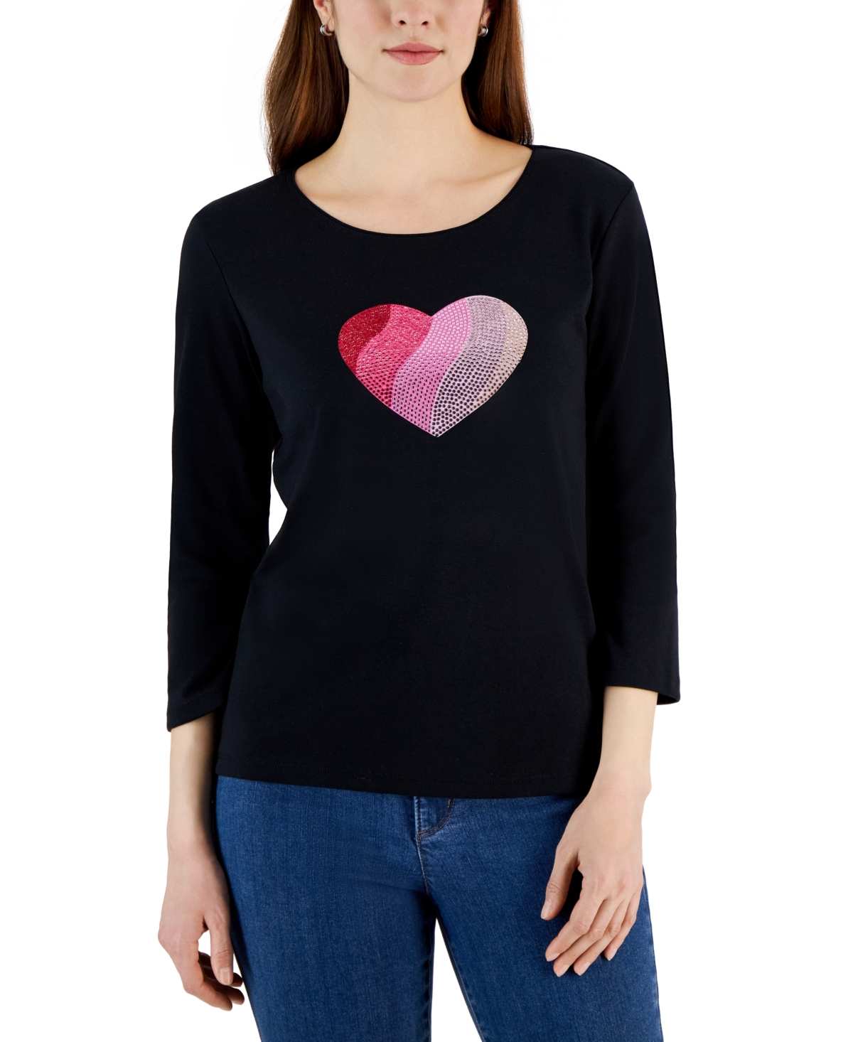 Women's Gem Heart Graphic Pullover Top, Created for Macy's - Bright White